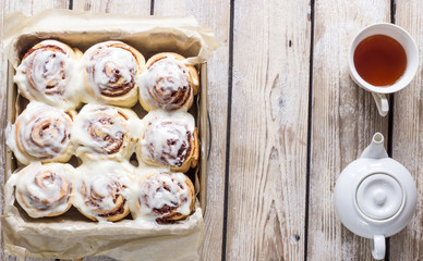 Freshly baked cinnamon buns