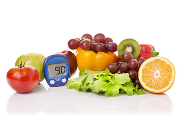 glucometer for glucose level and healthy organic food