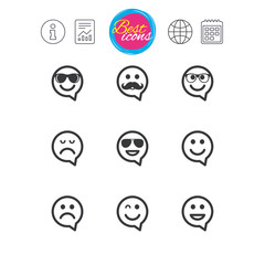 Smile icons. Sunglasses, mustache and laughing.