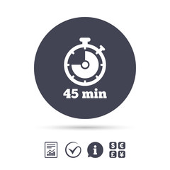 Timer sign icon. 45 minutes stopwatch symbol.