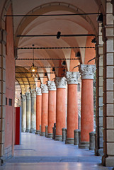 Italy, Bologna old medieval typical portico in Santo Stefano square.
