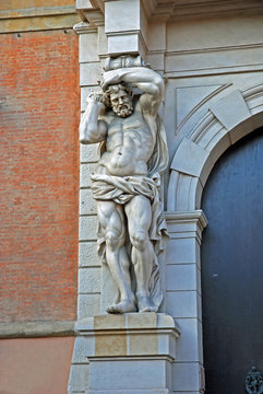 Italy, Bologna Antique Telamon Statue At The Giants Palace