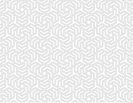 Abstract geometric pattern with crossing thin lines. Stylish texture in gray color. Seamless linear pattern. Traditional Arabic ornament vector graphics.