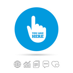 Obraz premium You are here sign icon. Info speech bubble.