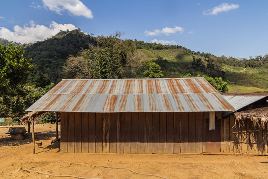 Wooden House Tin Roof ,Old Thai Style Wooden House With Rusty Zinc Roof