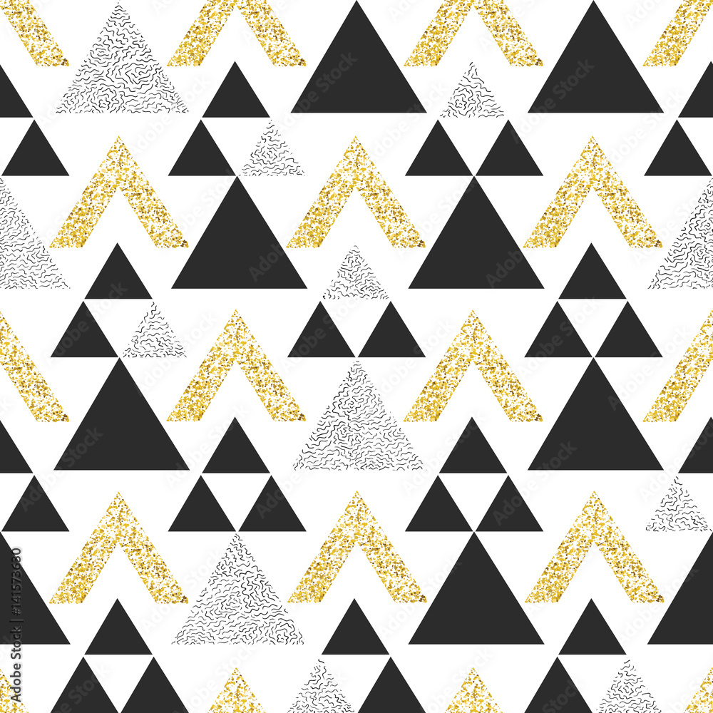 Aufkleber Gold geometric triangle background. Abstract seamless pattern with triangles in gold and dark gray.