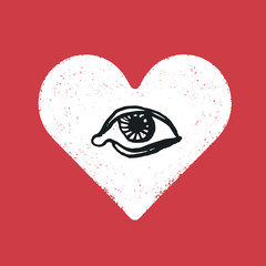 Eye symbol inside the heart. Romance symbol concept.