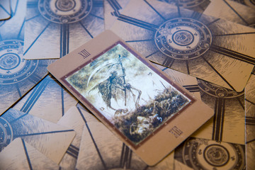 Fototapeta na wymiar Tarot card Death. Labirinth tarot deck. Esoteric background.