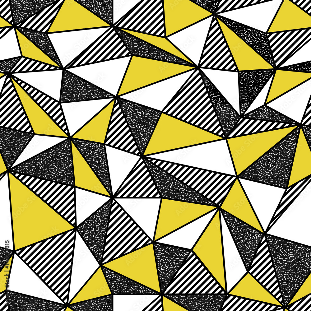 Poster Geometric seamless pattern in retro style. Vintage background. Low poly seamless repeat pattern. Triangular facets. Vector pattern.