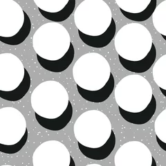 Foto op Plexiglas Witte gearceerde cirkels en chaotische stippen op grijze achtergrond. Abstracte monochroom naadloze patroon. © pashabo