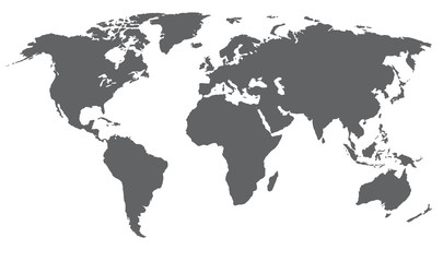 Fototapeta na wymiar World map vector illustration. Grey color, isolated on white.