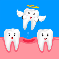 Funny cute Tooth Fairy flying. Happy white tooth, dental care concept. Illustration