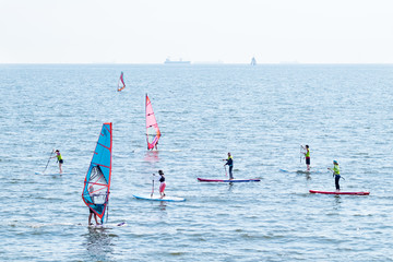 yacht sailing a lot on the sea