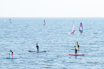 yacht sailing a lot on the sea