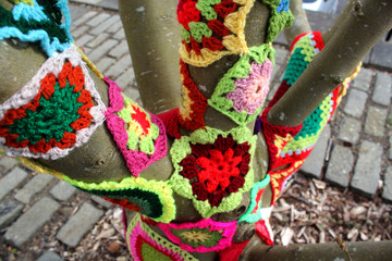 yarn bombed tree