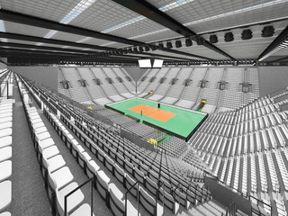 Obraz premium Beautiful sports arena for volleyball with white seats and VIP boxes