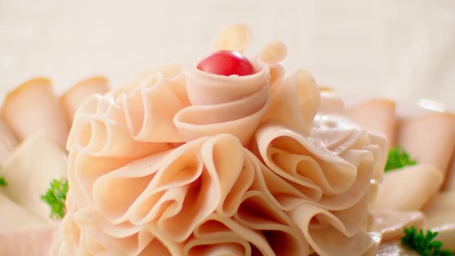 Sliced ham / slow motion shot