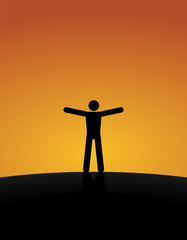 Workout At Sunset. Vector Illustration Of Symbol Man Feeling Free At Sunset.