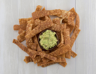 Guacamole Surrounded by Homemade Chips