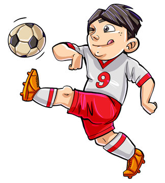 Cartoon child kicking a soccer ball