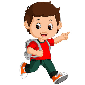 Boy with backpacks cartoon