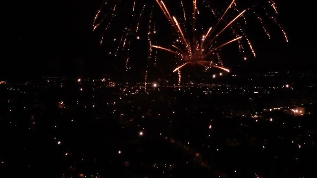 Fireworks in a city