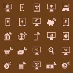 Online banking color icons on brown background