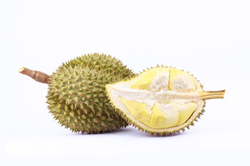 Fototapeta premium durian mon thong is king of fruits durian on white background healthy yellow durian fruit food isolated close up 