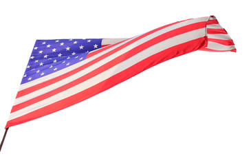 American flag is flying in white background.