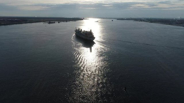 Aerial Footage of Cargo Ship on Delaware River Philadelphia PA