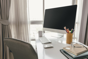 Manager Table with Desktop Computer and Business Notes
