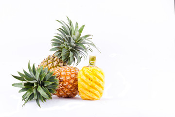 peeled  pineapple and fresh ripe pineapple  on white background healthy pineapple fruit food isolated
