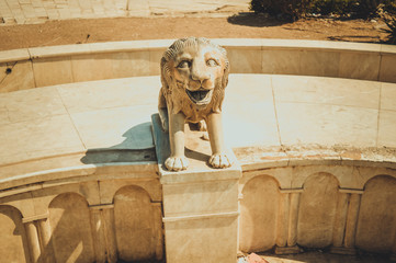 cairo, egypt, february 25,2017: lion animal statue at cairo citadel