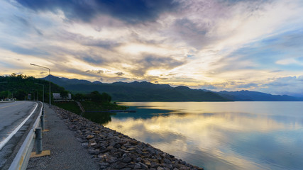 Scenery of Srinagarind Reservoir or Srinakharin dam , Kanchanaburi Province , Thailand