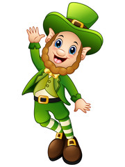 Funny cartoon leprechaun jumping