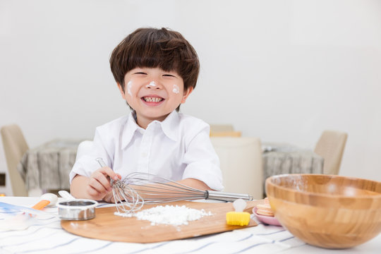 Asian Chinese Little Boy Prepare For Baking Cookies