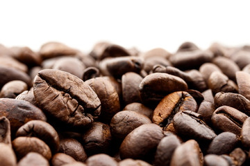 close up coffee beans on white background