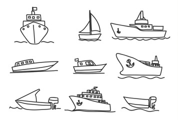 ships and boats icons hand drawn vector set art illustration