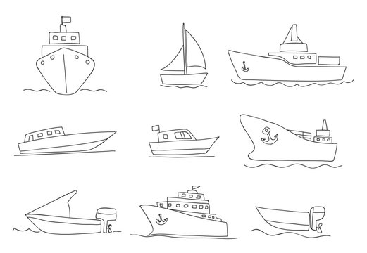 ships and boats thin line icons hand drawn vector set art illustration