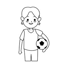 boy holding football ball cute cartoon icon image vector illustration design 