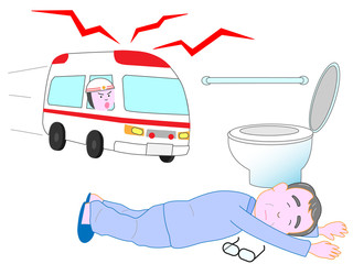 トイレで高齢者が倒れている。救急車が来た。