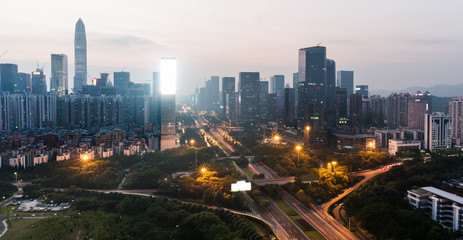 urban traffic view with cityscape in modern city of China.