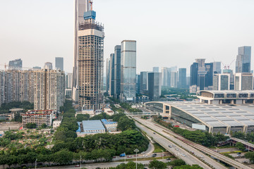 Fototapeta na wymiar urban traffic view with cityscape in modern city of China.