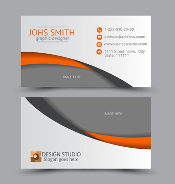 Business card design set template for company corporate style. Orange color. Vector illustration.