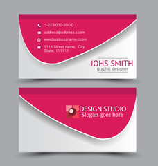 Business card design set template for company corporate style. Pink color. Vector illustration.