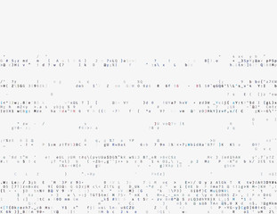 Corrupted source code. Modern vector illustration about computer security. Abstract ascii glitch background. Fatal programming error. Buffer overflow problem. Random signal error. Element of design. - 141586685