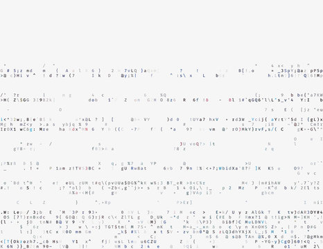 Corrupted source code. Modern vector illustration about computer security. Abstract ascii glitch background. Fatal programming error. Buffer overflow problem. Random signal error. Element of design.