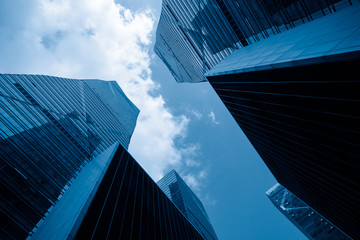 Fototapeta na wymiar Up looking Skyscrapers with skyline in Shanghai financial district.