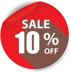 10% discount red sticker, button, label and sign.