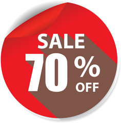70% discount red sticker, button, label and sign.
